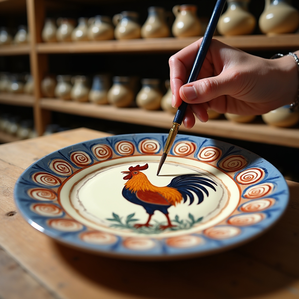 Detaliu de ceramică de Horezu cu ornamente tradiționale pictate manual